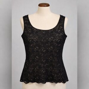 Coldwater Creek Black Lace Top with Tan Lining Size Medium